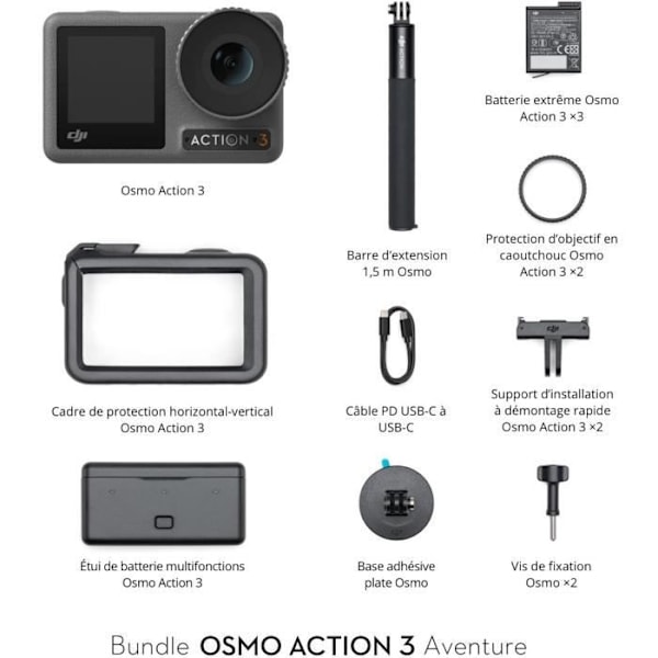 4K Action Camera - DJI - Osmo Action 3 Adventure Combo - Svart Svart