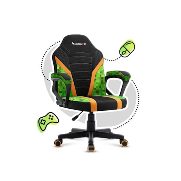 HUZARO Ranger 1.0 Pixel Mesh spelstol för barn - grön grönt, gult, svart