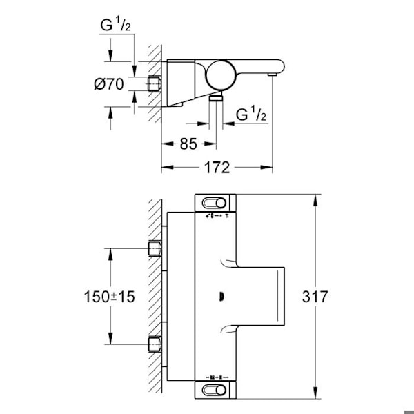 Termostatisk väggmonterad bad-duschblandare GROHTHERM 2000 - GROHE - 34467-001 Grå krom