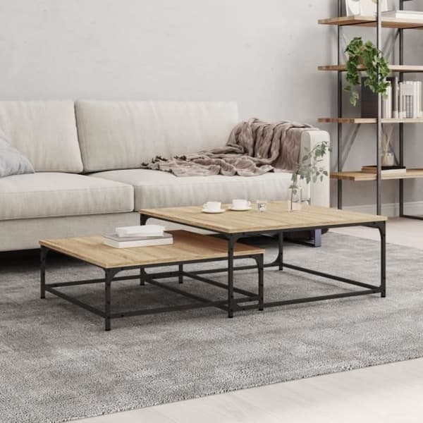 vidaXL Häckande soffbord 2 st Sonoma Oak Engineered Wood 832819 Sonoma ek