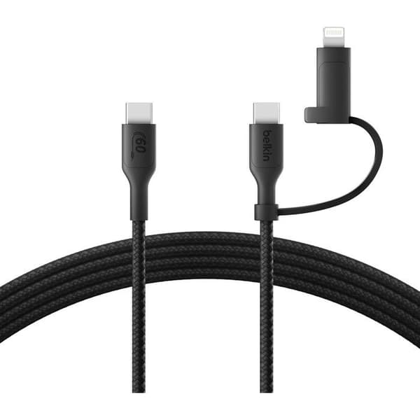 2-i-1-kabel - BELKIN - USB-C och Lightning - Svart