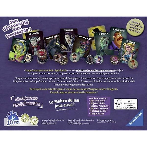 Loup-Garou pour une Nuit - Epic Battle - Ravensburger - Festspel för barn och vuxna - Rollspel - 3 till 10 spelare från 9 år Flerfärgad
