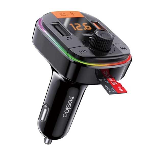 Bil-laddare - Yesido - Y45 - 2xUSB - Typ-C - 18W - Svart Svart
