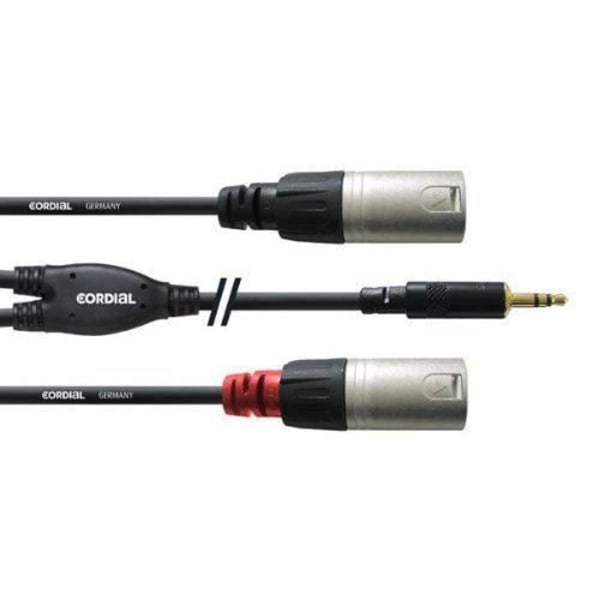 CordialCFY 1,5 WMM Adapter Y-kabel 1 x 3,5 mm stereokontakt till 2 x XLR hankontakter Guldpläterade kontakter 1,5 m