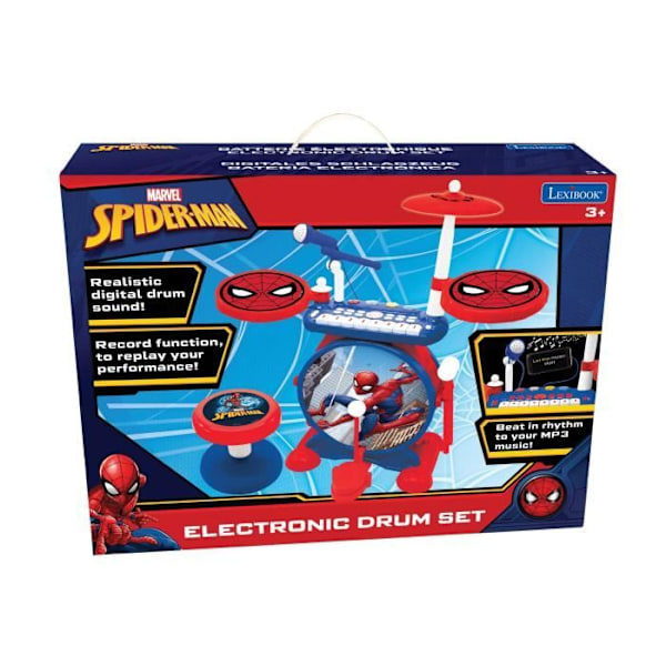 SpiderMan - Elektroniskt trumset för barn - Luminous - Komplett med tangentbord, cymbaler och pall - Lexibook Röd