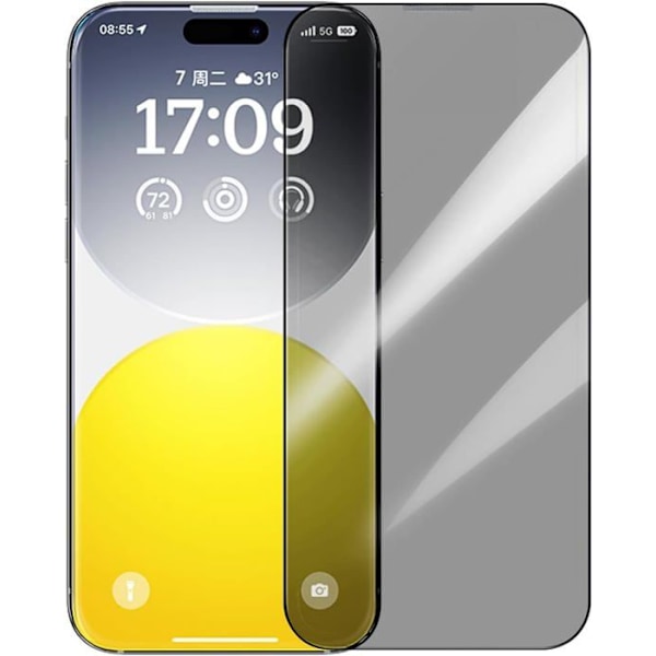 Skärmskydd - Baseus - Diamond Series - iPhone 15 Plus - Privat skydd - Härdat glas - Transparent