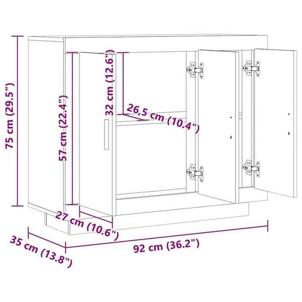 vidaXL Buffé gammalt trä 92x35x75 cm ingenjörsträ 856864