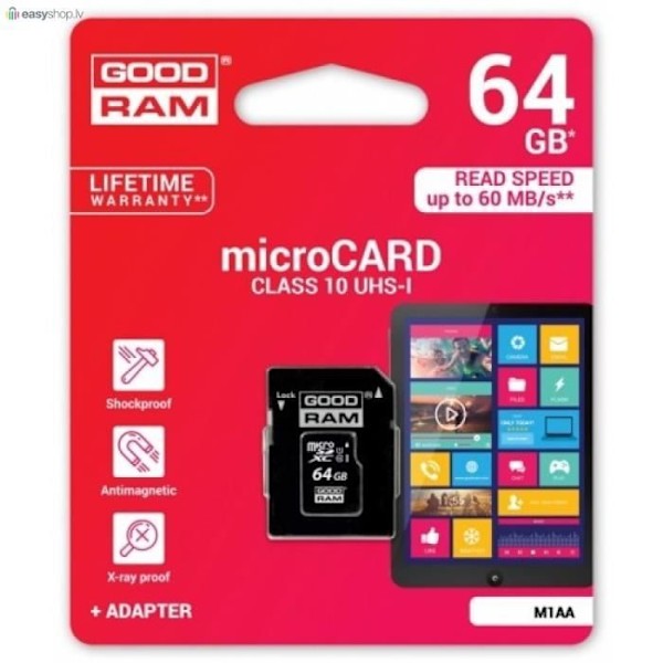Bra Ram 64GB Micro SDHC Class 10 UHS-I Minneskort + Adapter