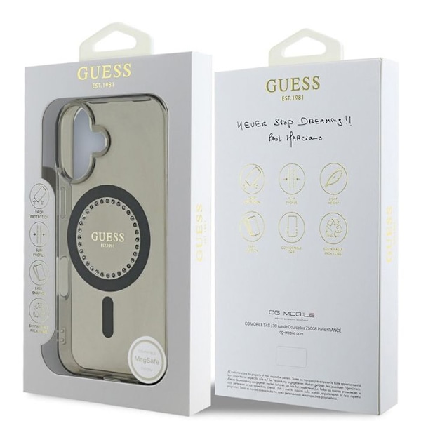 Coque Guess IML Strass MagSafe för iPhone 16 (Svart)