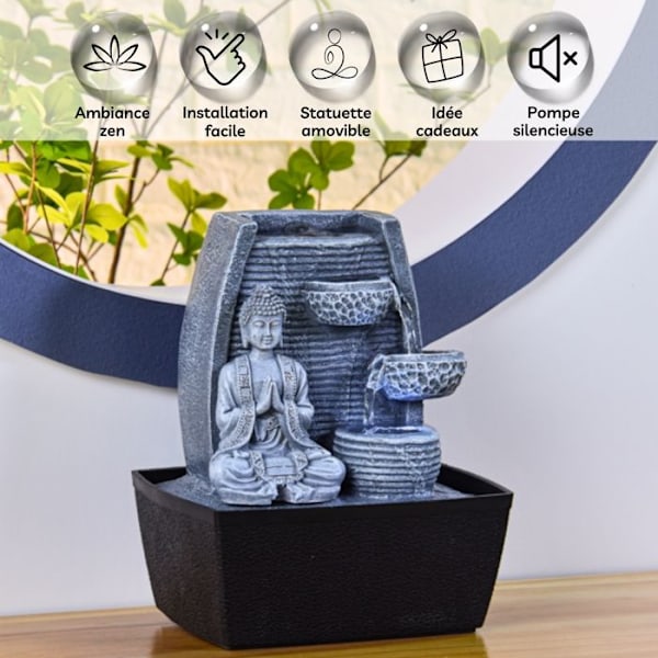 Sagesse SCFRBFB inomhusfontän - Zen'Light - Buddha - LED-belysning - Grå Grå