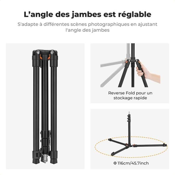 K&F CONCEPT 200 cm Justerbart Vändbart Ljusstativ för Mobiltelefon