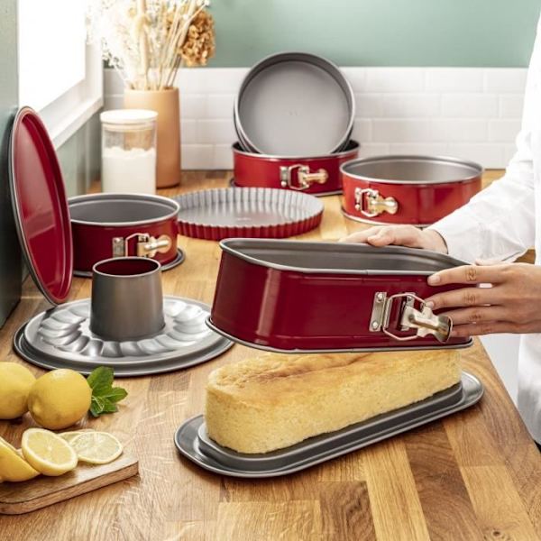 TEFAL Delibake Springform 30 x 11 cm, Kolstål, Easy Release, Röd J1640314 Rött och grått