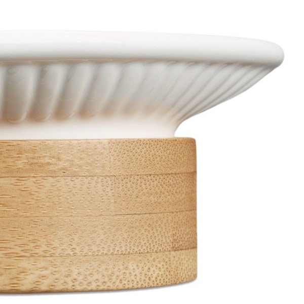 Relaxdays Bamboo Keramiska Badrumstillbehör 4-delad tvålautomat Tandborstglas, Naturvit natur vit