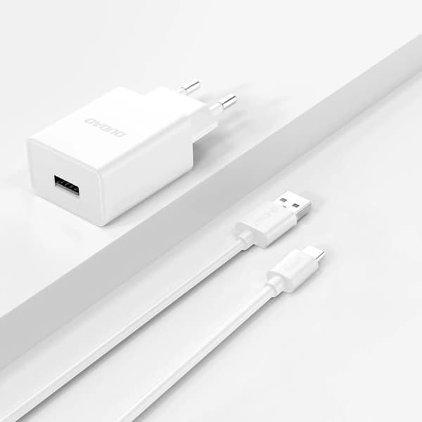 USB-A 2,1 A - DUDAO - A4EU - USB-C kabel 1m - Snabbladdning - Säkerhetsskydd Vit