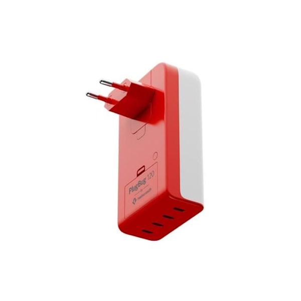 Laddare för vägguttag USB-C PD 100W Modell PlugBug med Find My-funktion Kompakt GaN Twelve South Vit Röd