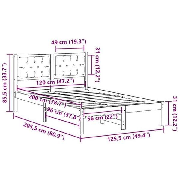 vidaXL Sängram Mörkgrå 120 x 200 cm Massivt trä 878190