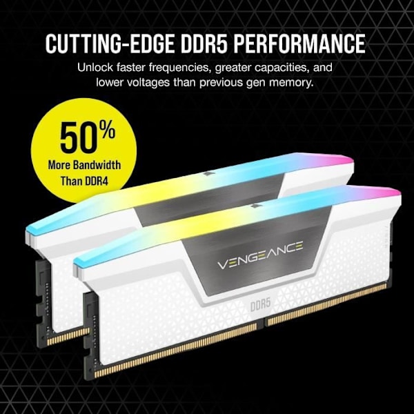 CORSAIR Vengeance RGB DDR5 - 32GB 2x16GB DIMM - 5200MHz - Obuffrad, 40-40-40-77, XMP 3.0, White Heatspreader, RGB LED, 1,25V