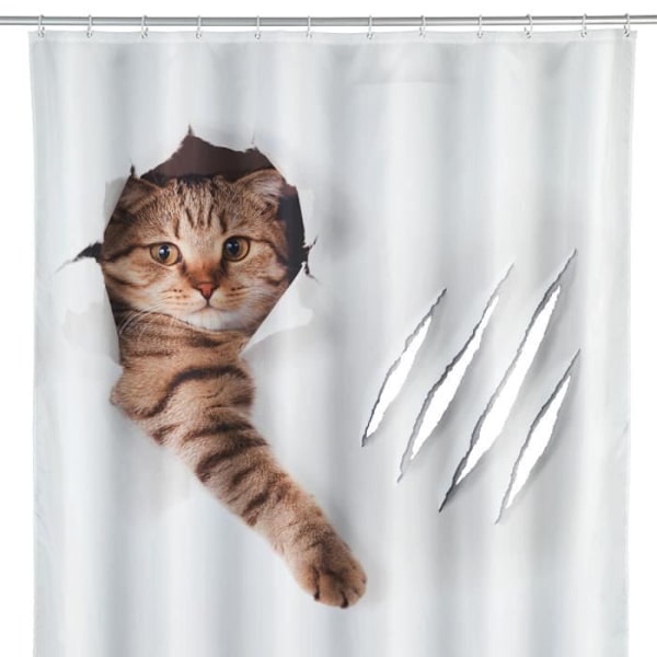 Duschdraperi - WENKO - Söt katt - 180x200 cm - Polyester - Flerfärgad Flerfärgad