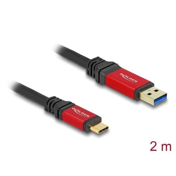 USB-kabel - DeLOCK - Typ-A till Typ-C - 10 Gbps - 2 m - Röd