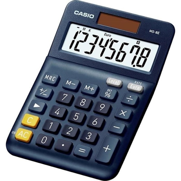 Skrivbordskalkylator - Casio - MS-8E - 8-tums skärm - Mörkblå färg - Solenergi