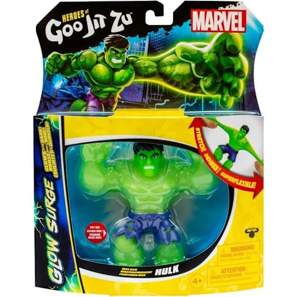 Hulk Glow Surge 11cm - HEROES OF GOO JIT ZU - MARVEL - Lysande och utdragbar figur Grön, svart