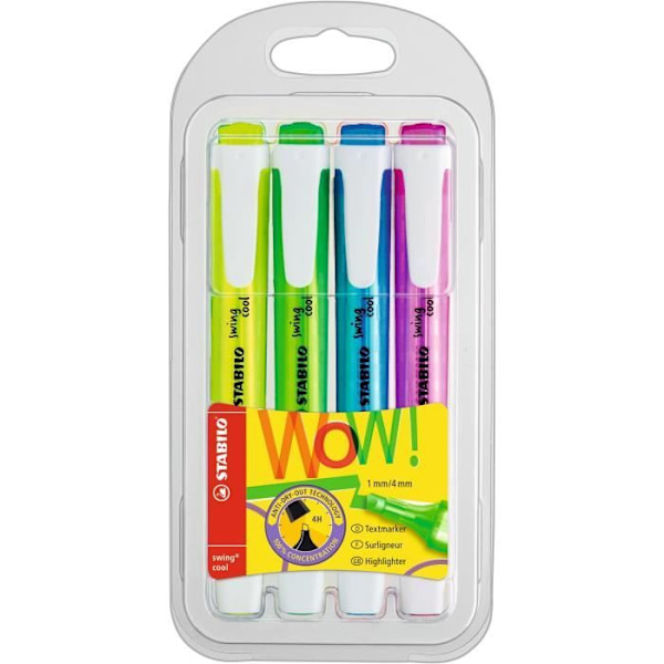 STABILO 4 Swing coola Fluo-markörer Gul, grön, blå, rosa