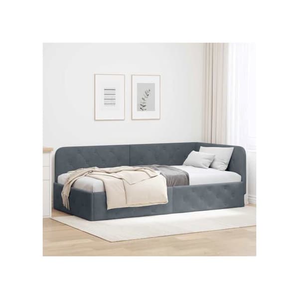 Vinkel sängram i sammet - vidaXL - Mörkgrå - 100x200 cm - L-formad design - Mångsidig bäddsoffa Mörkgrå