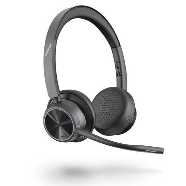 Poly Voyager 4320-M - Voyager 4300 UC Series - hörlurar - in-ear - Bluetooth - trådlös, trådbunden - USB-C - svart - Certifierad