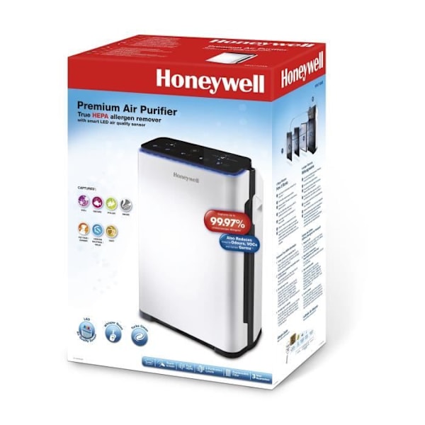 Luftrenare - HONEYWELL - True Hepa - 21 m² - Vit timer - Jonisator Vit