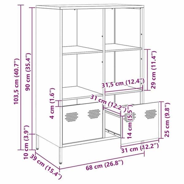vidaXL Buffé hög rosa 68x39x103,5 cm stål 851383