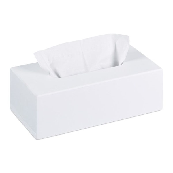 Relaxdays Tissue Box, dispensera för våtservetter badrum, kök, bambumaterial, HLP: 7,5 x 24 x 12 cm, vit Vit