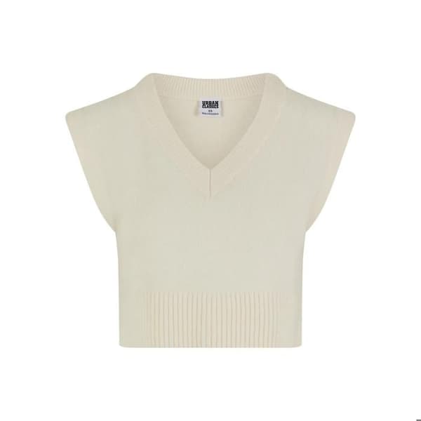Pull col V utan ärmar dam Urban Classics vitt sand M