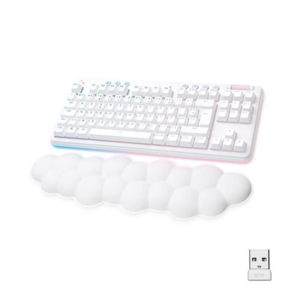 Logitech G - Gaming Keyboard - G715 Linear Wireless Mechanical (GX Red) med handledsstöd - White Mist