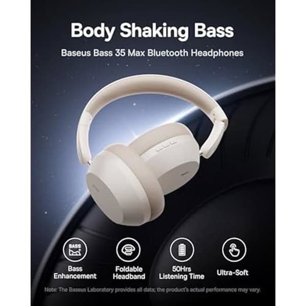 Bluetooth-hörlurar - BASEUS - Bass 35 Max - 50h batteritid - Kraftfull bas - Ljudisolering Vit