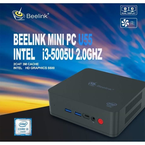 Beelink U55 Mini PC - Intel Core i3-5005U - 8 GB RAM + 256 GB SSD - Wi-Fi 2,4 + 5,8 GHz - Intel HD Graphics 5500