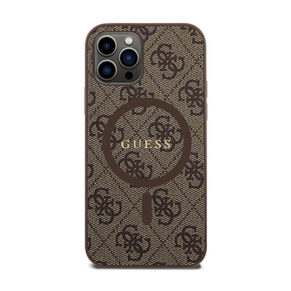 Fodral för iPhone 12/12 Pro - Guess - 4G Collection - Metall Läder - Brun - MagSafe kastanj