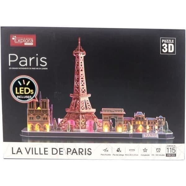 Puzzle 3D lysande - Monuments i Paris - Byggspel - EXPLORA - 115 bitar - Från 8 år