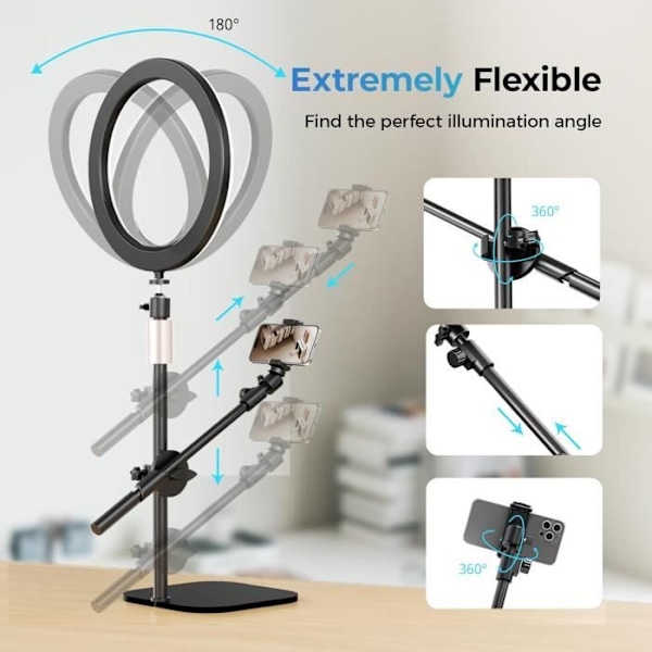 UBeesize LED-ringlampa 30,5 cm med stativ för mobiltelefon