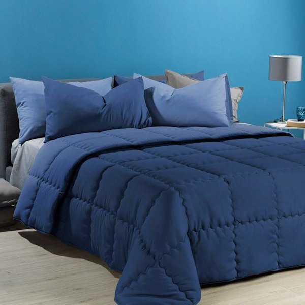 Caleffi Duvet - 18634 - Modernt 100 % polyester enfärgat täcke för dubbelsäng Blå