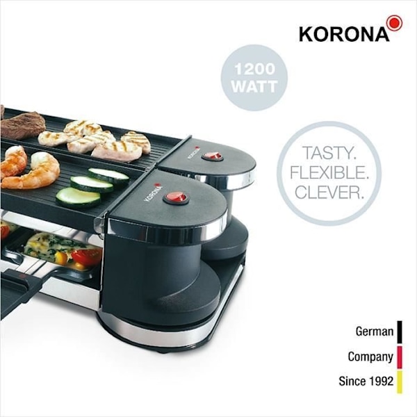 Korona 45072 Raclette Grill för 8 personer - bordsgrill med 8 kastruller och 8 spatlar - utfällbar grill