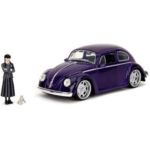 Modellbil - JADA - Volkswagen Beetle - onsdag Addams figur - 1:24 Skala - Öppna dörrar Flerfärgad