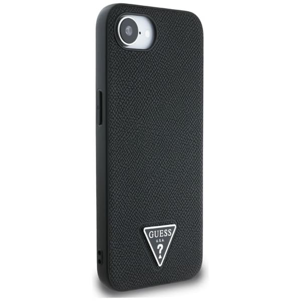 Coque Guess Grained PU Triangle Logo MagSafe för iPhone 16e - Svart Svart