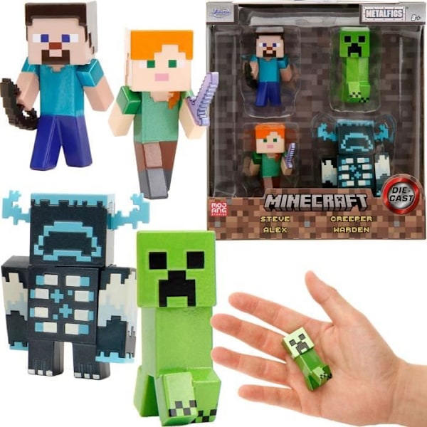 Minecraft metallfigurset Steve Alex Creeper Warden 6 cm Grön, blå, brun, röd