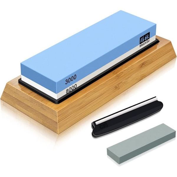 Slipsten 3000 8000 - SHAN ZU - Knivslip 2 i 1 Whetstone Halkfri bambubas Vit