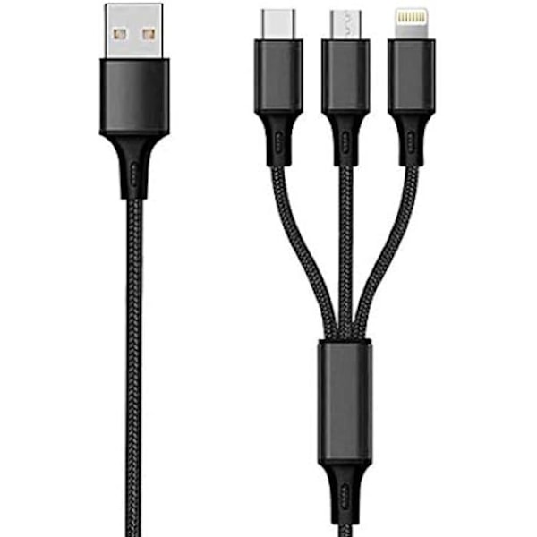 USB-laddkabel 3 i 1 - 2GO - 150 cm - Svart - Micro USB, Apple 8-stift, USB Typ C