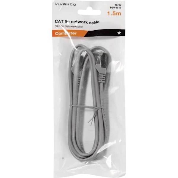 Vivanco PBW N 15 45700 RJ45 CAT 5e F/UTP Nätverkskabel 1,5 m Grå 1 st.
