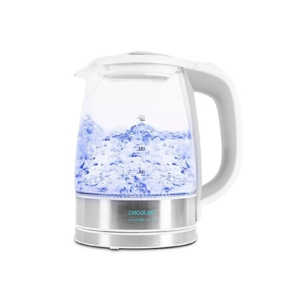 Cecotec ThermoSense 350 klar elektrisk vattenkokare. 1,7 L, borosilikatglas, BPA-fri, 360 bas, LED-ljus, anti-kalkfilter
