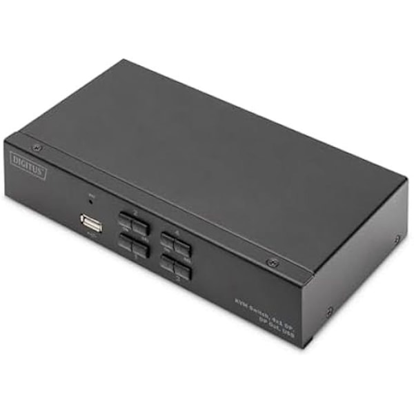 KVM-switch - DIGITUS - 4-portars enkel skärm - 4K UHD - ljud & USB - Kompatibel med alla system Svart