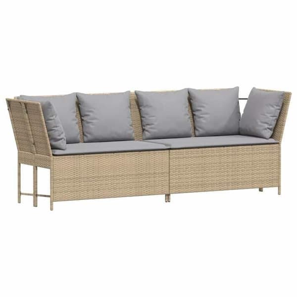 vidaXL Trädgårdssoffa med beige kuddar i flätad plast, utomhussoffa, trädgårdssoffa, utemöbel, 4104126