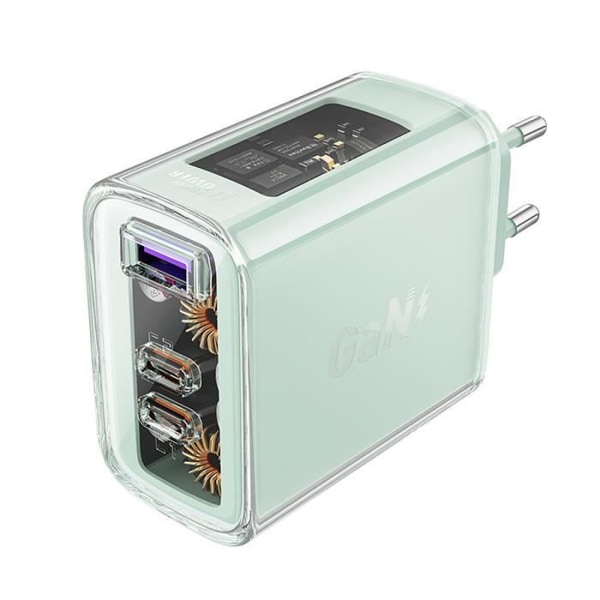 ACEFAST GaN 65w PD+QC 3.0 Laddare 3-portars USB-C väggadapter Universal eluttag Grön